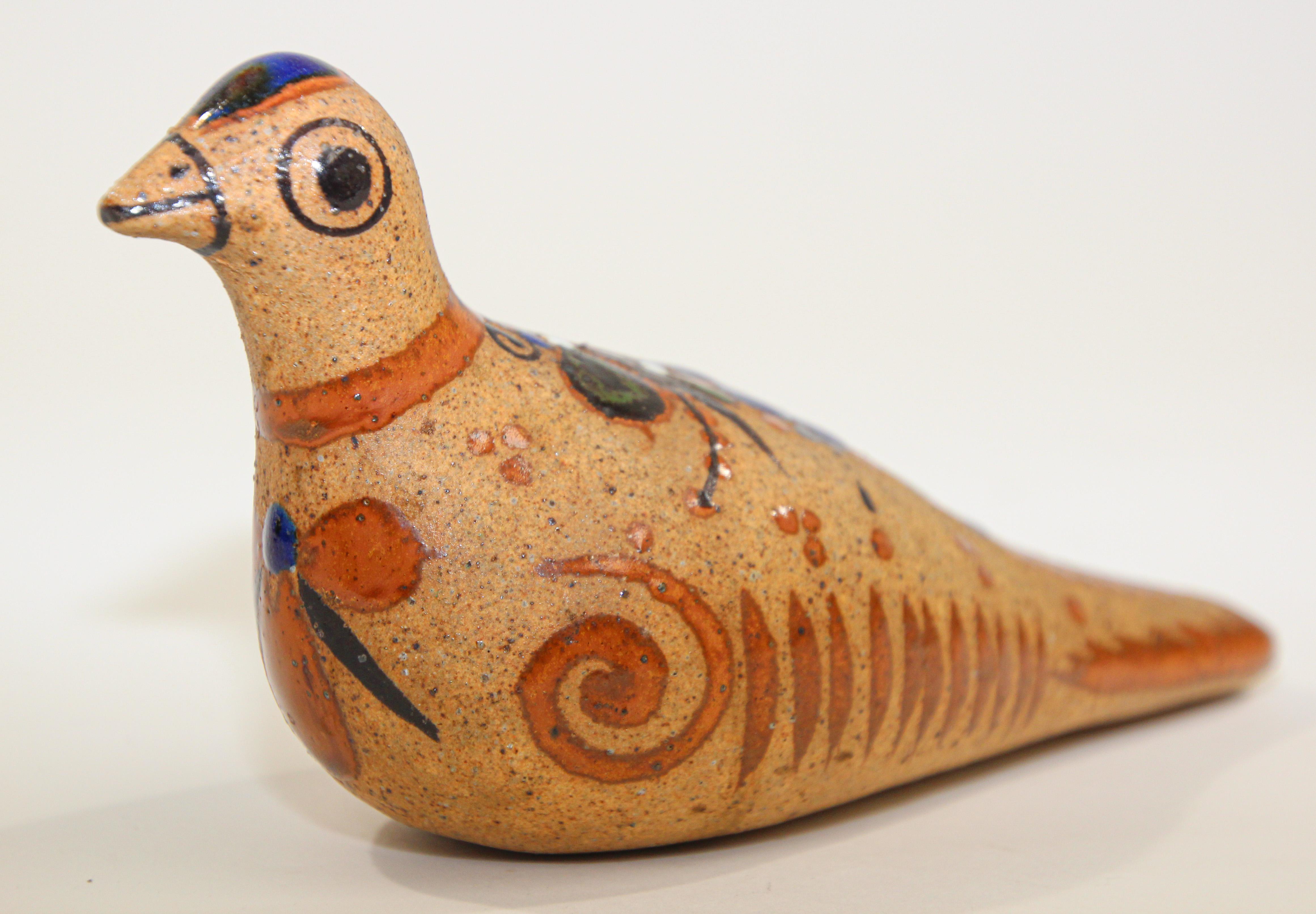 Mexican Tonala Pottery Hand Painted Bird Folk Art For Sale 3