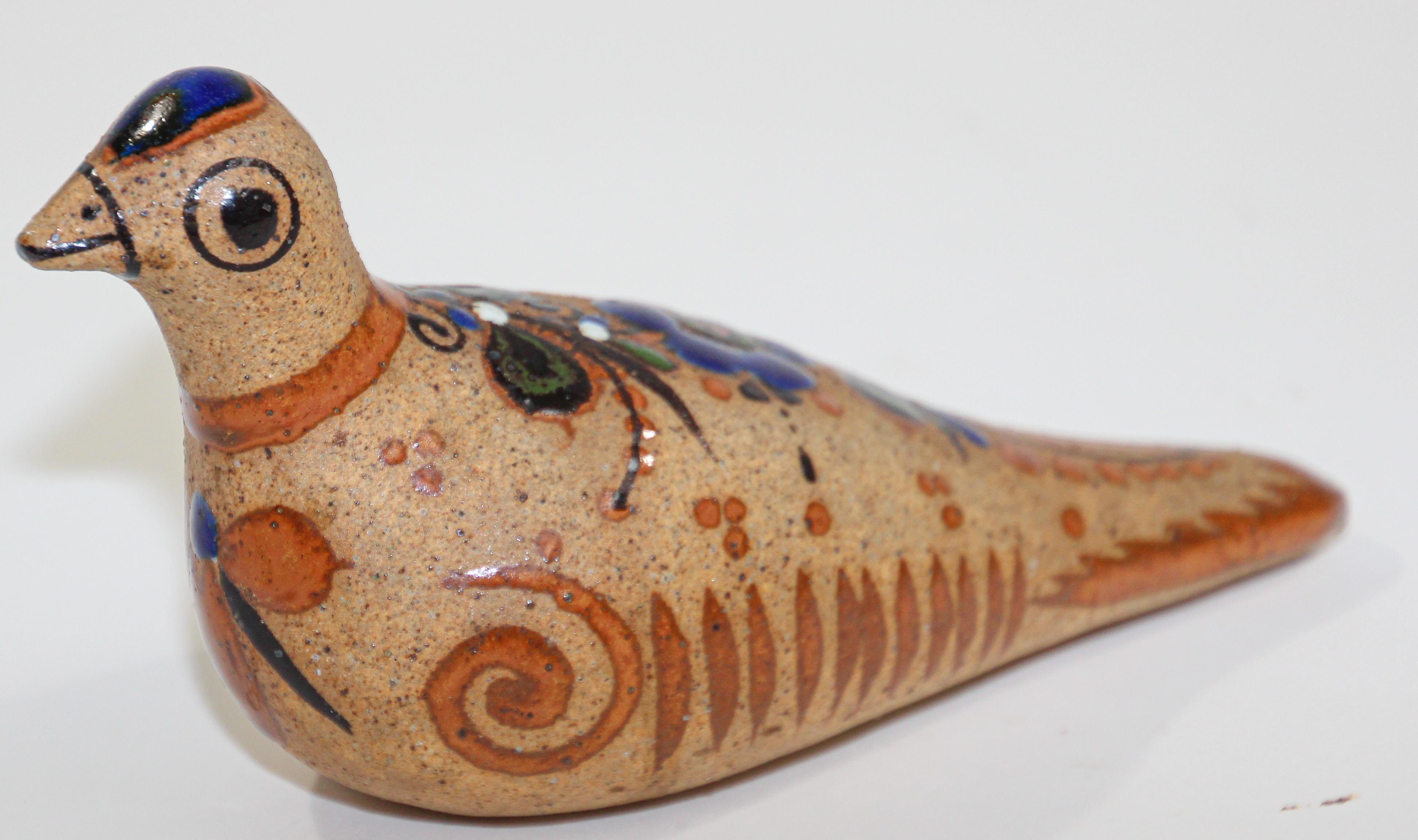 Mexican Tonala Pottery Hand Painted Bird Folk Art For Sale 4