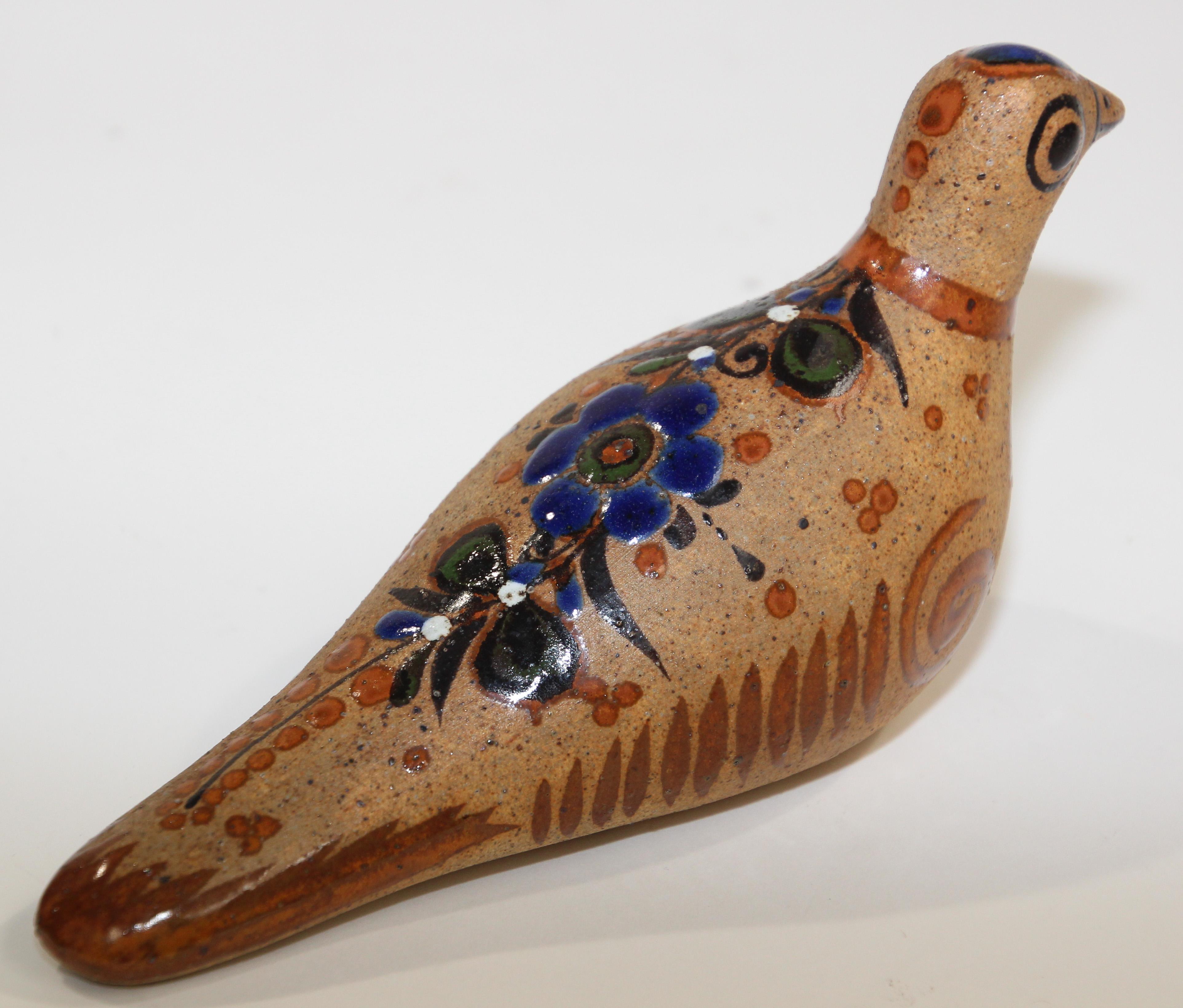 Hand-Crafted Mexican Tonala Pottery Hand Painted Bird Folk Art For Sale