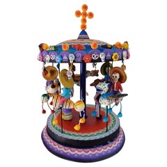 Mexican Toy Carrousel Folk Art Colorful Day of the Death Antique Style Skeletons