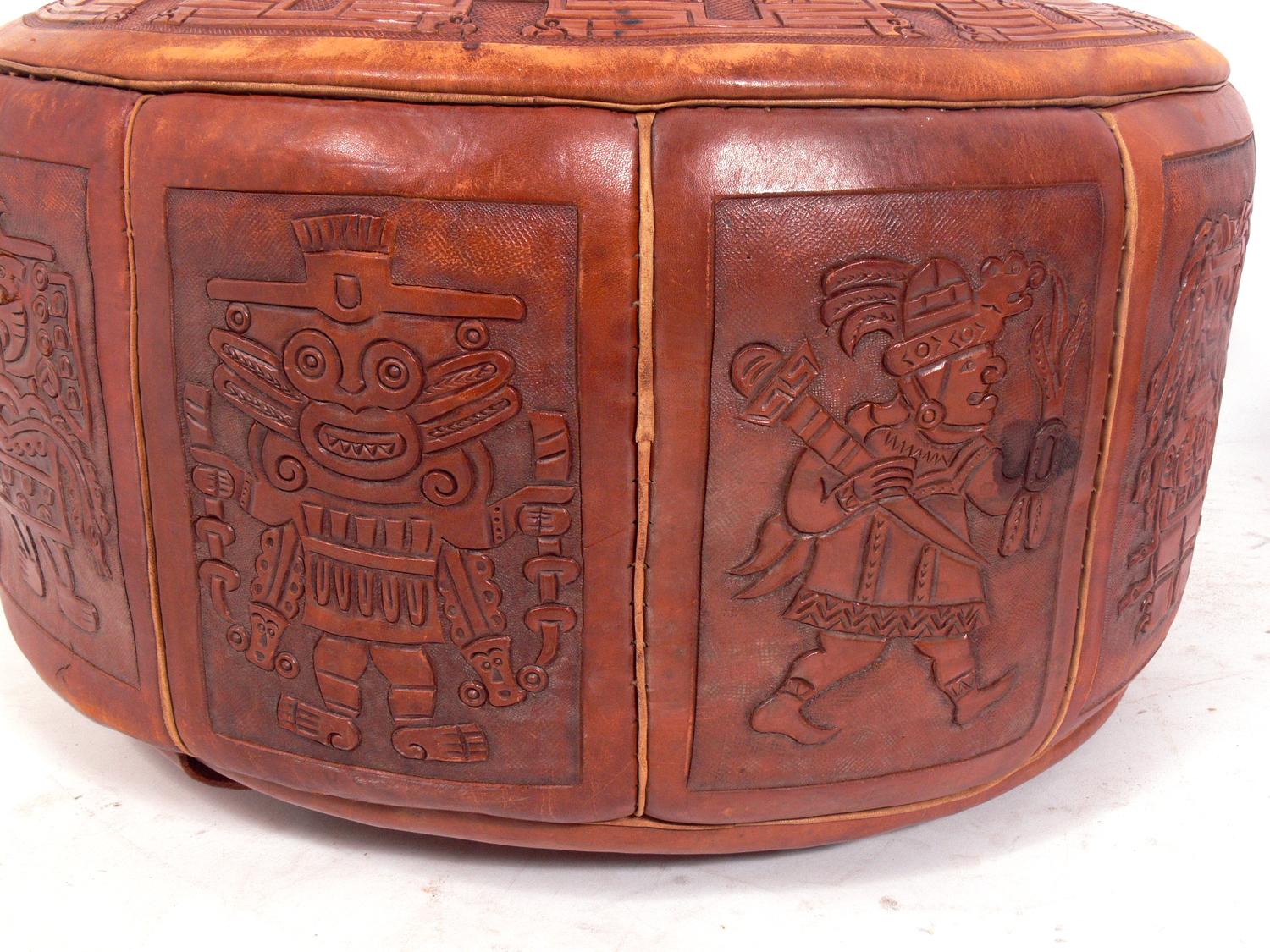 Embossed Mexican Tribal Decoration Leather Stools