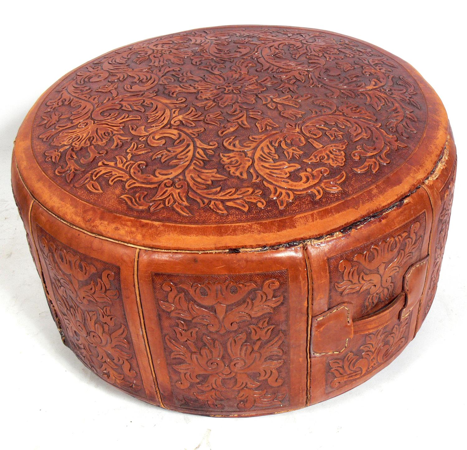 Mid-20th Century Mexican Tribal Decoration Leather Stools