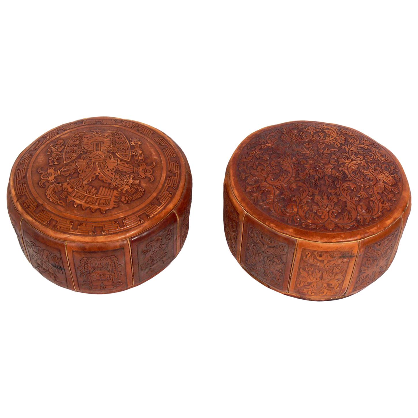 Mexican Tribal Decoration Leather Stools