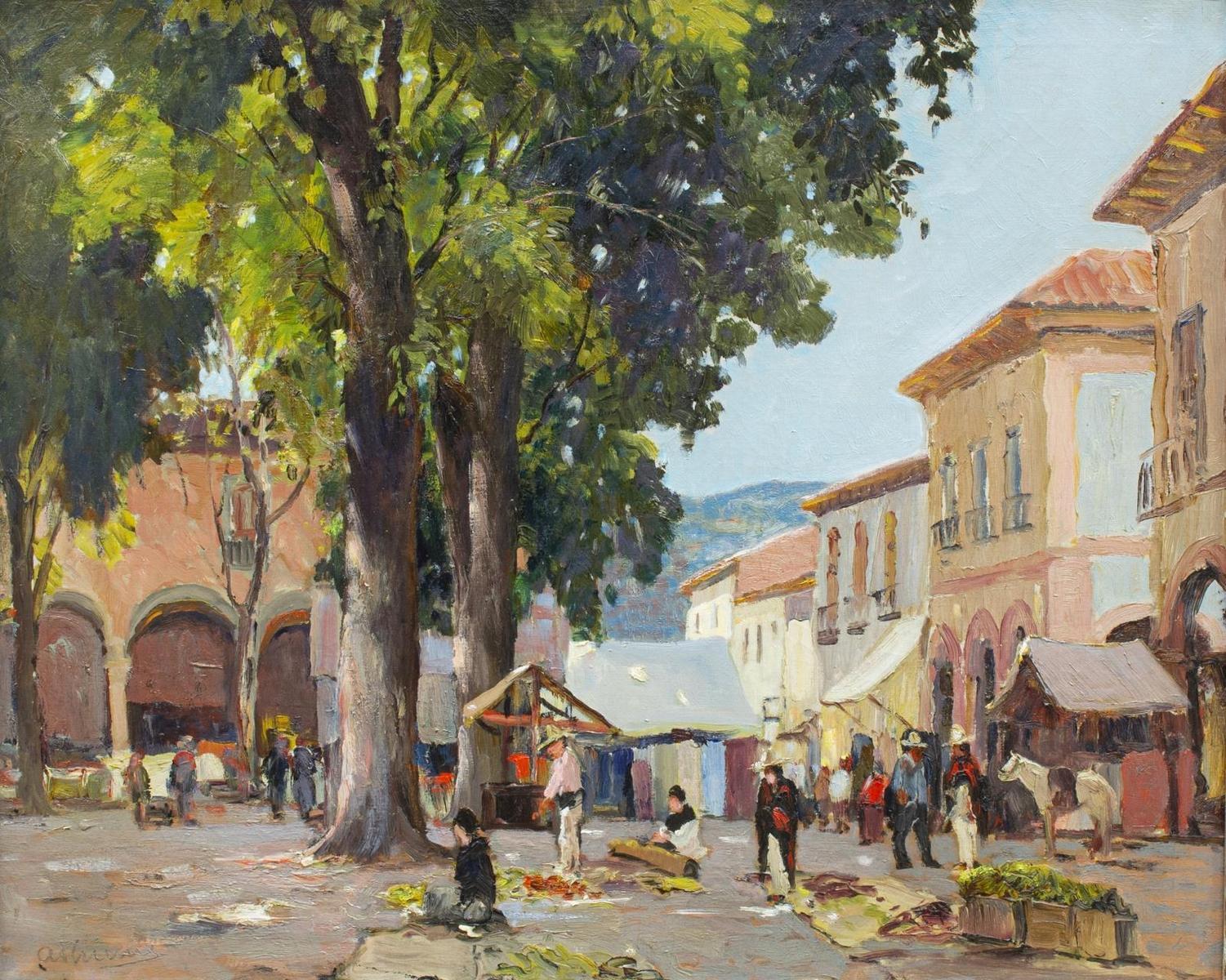 Mexican Village Square By Anthony Thieme (1888-1954) In Good Condition For Sale In Austin, TX