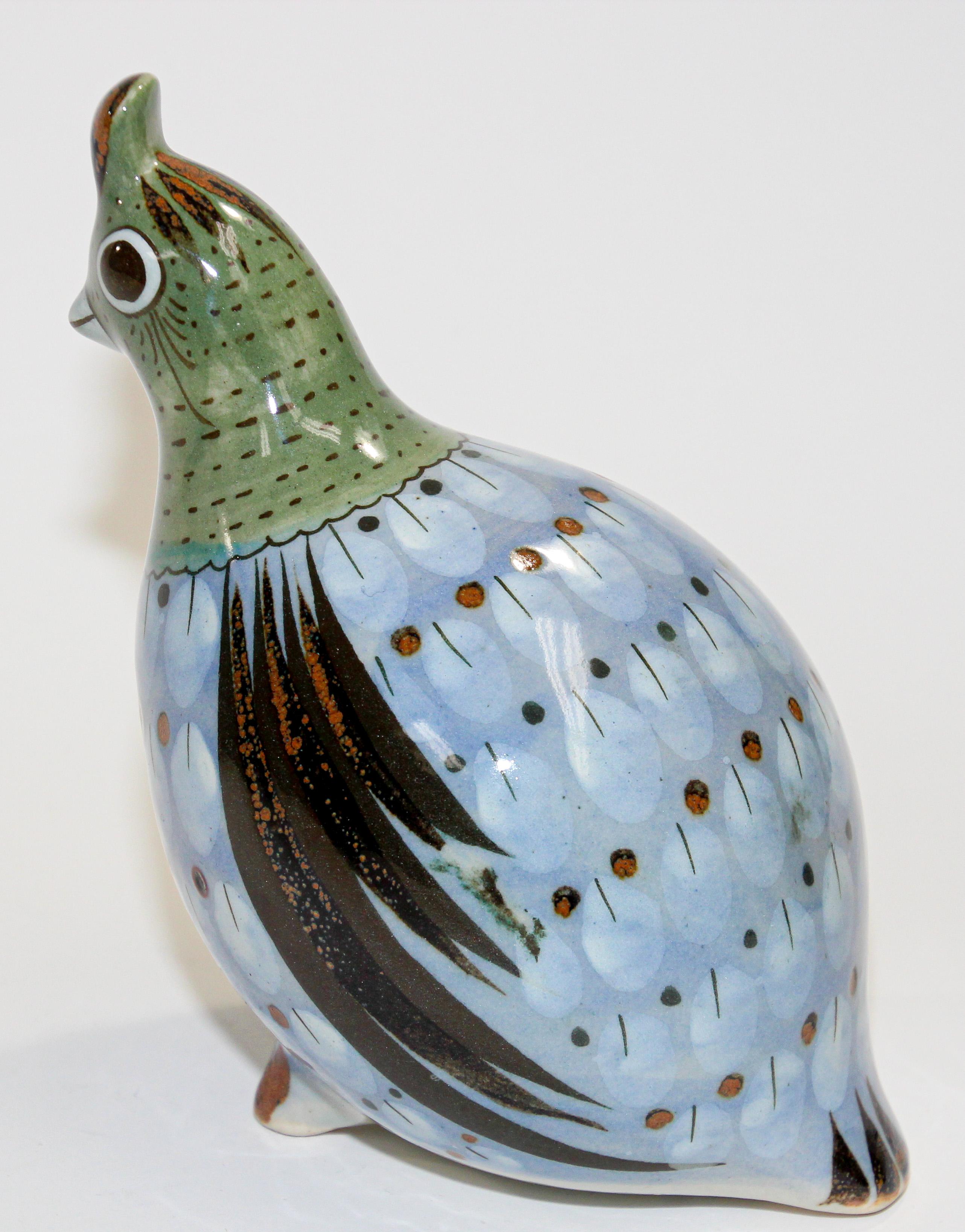 Hand-Crafted Mexican Vintage Ken Edwards Tonala Pottery Hand Painted Blue Bird