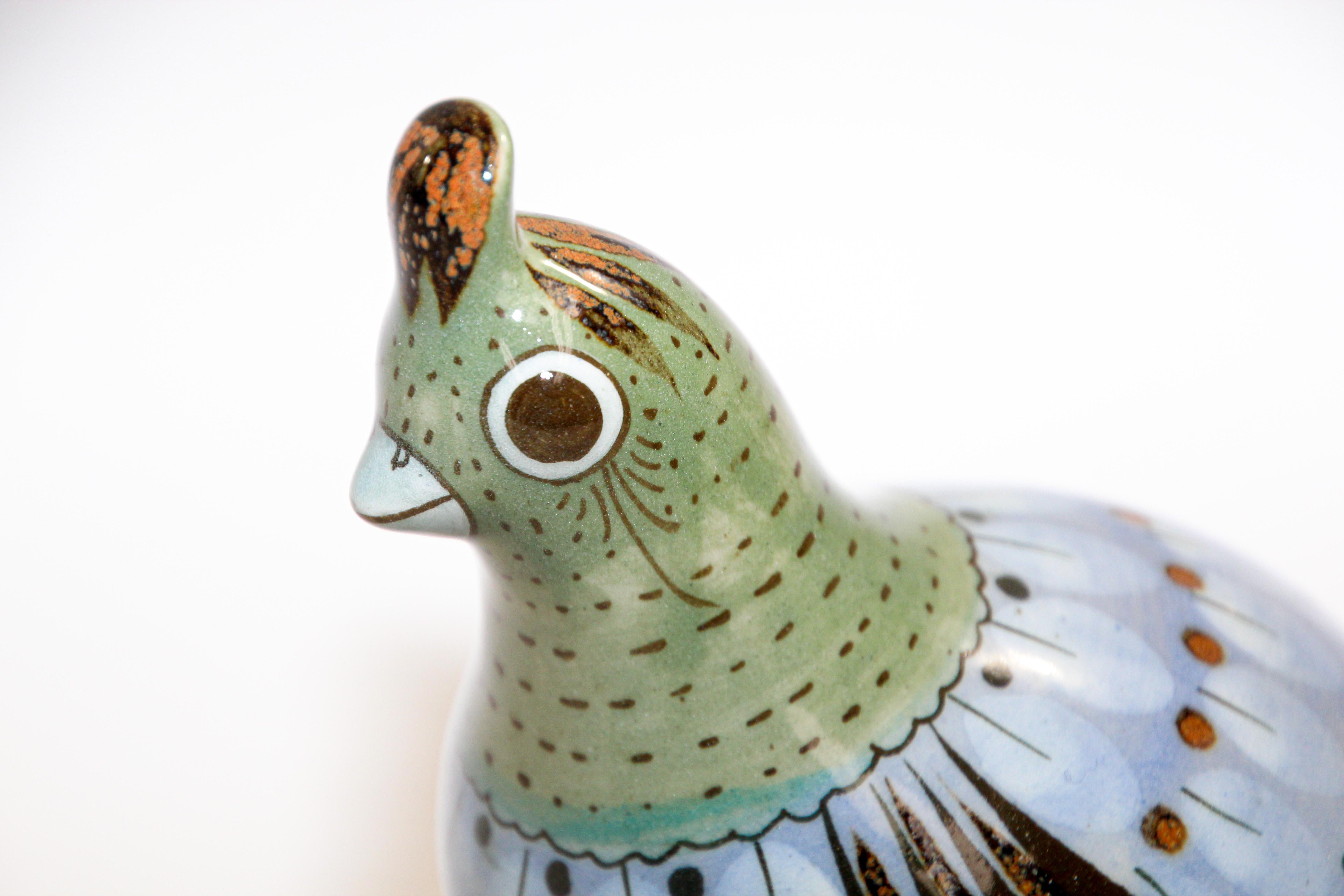 Mexican Vintage Ken Edwards Tonala Pottery Hand Painted Blue Bird In Good Condition In North Hollywood, CA