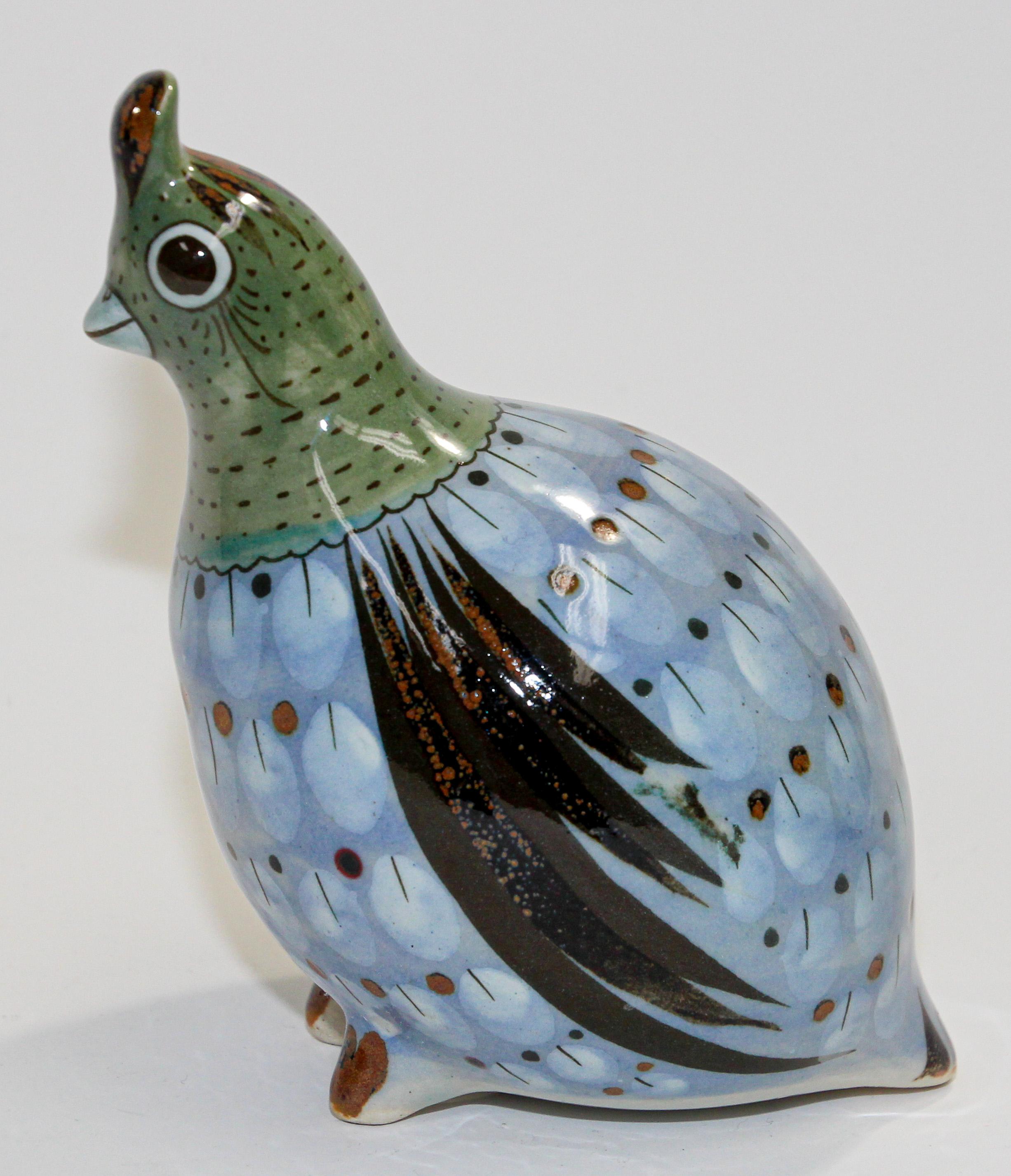 20th Century Mexican Vintage Ken Edwards Tonala Pottery Hand Painted Blue Bird
