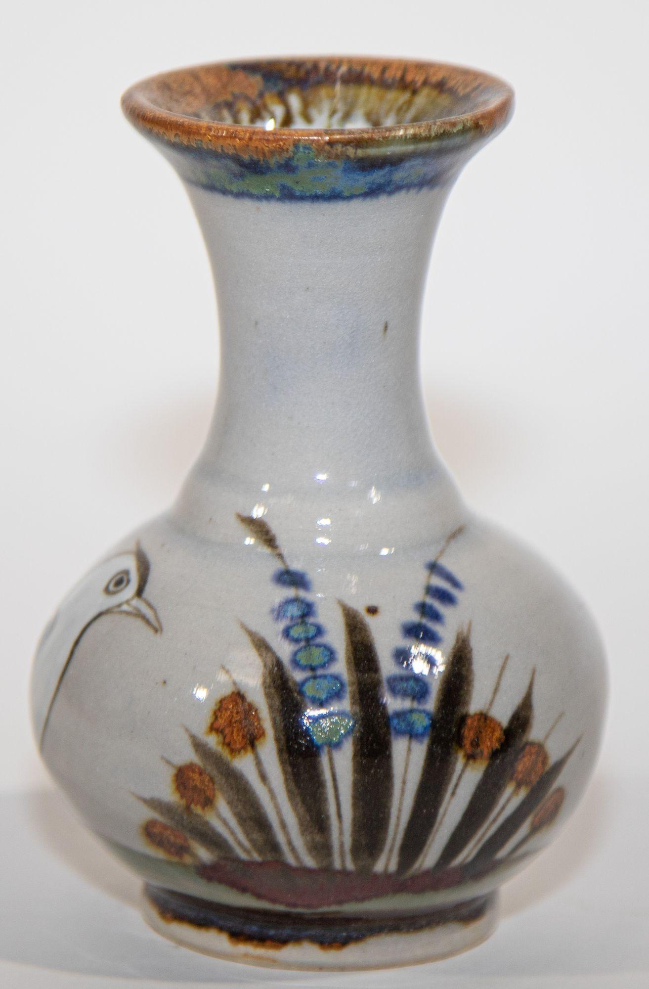 Hand-Crafted Mexican Vintage Ken Edwards Tonala Pottery Hand Painted Blue Vase