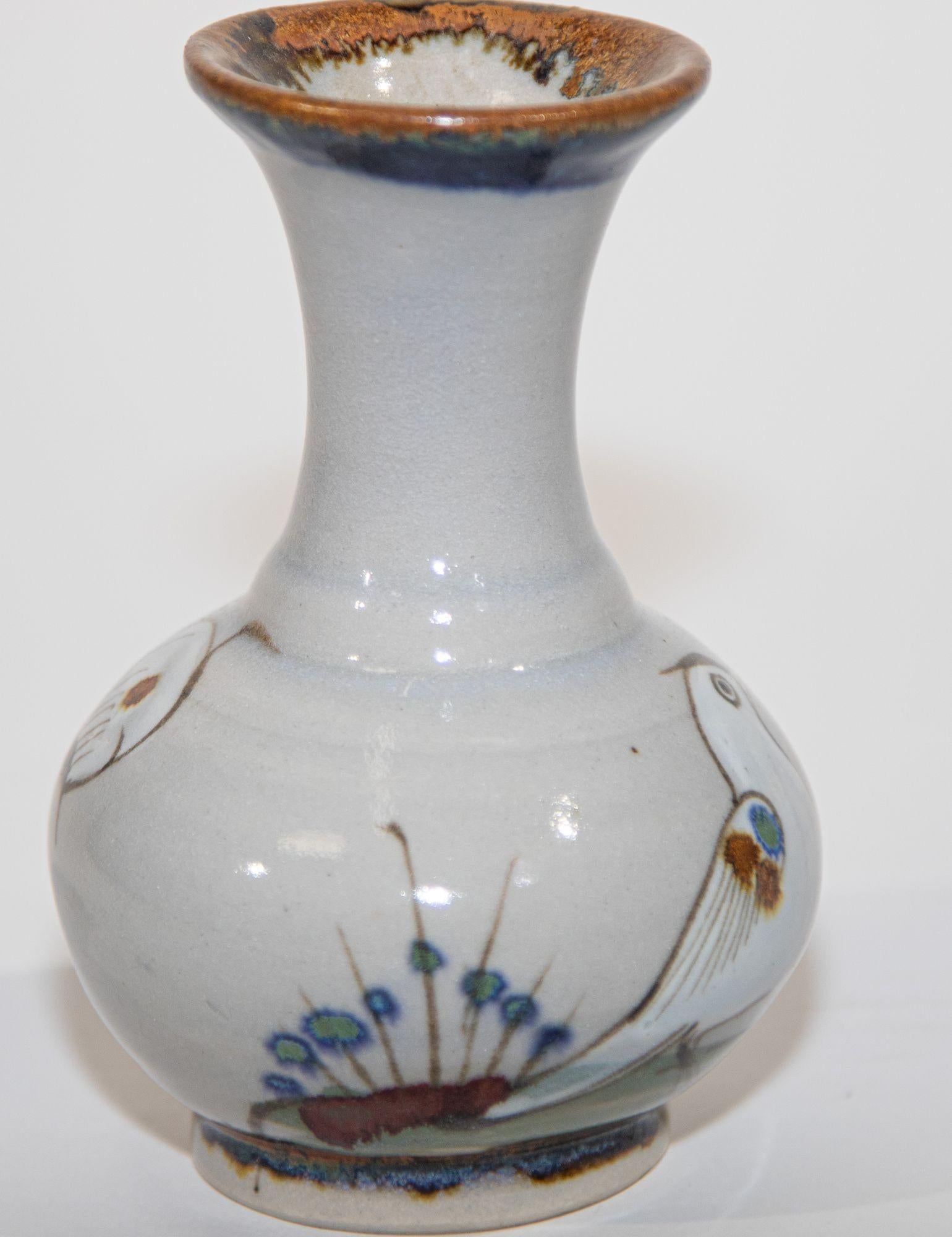 Mid-20th Century Mexican Vintage Ken Edwards Tonala Pottery Hand Painted Blue Vase