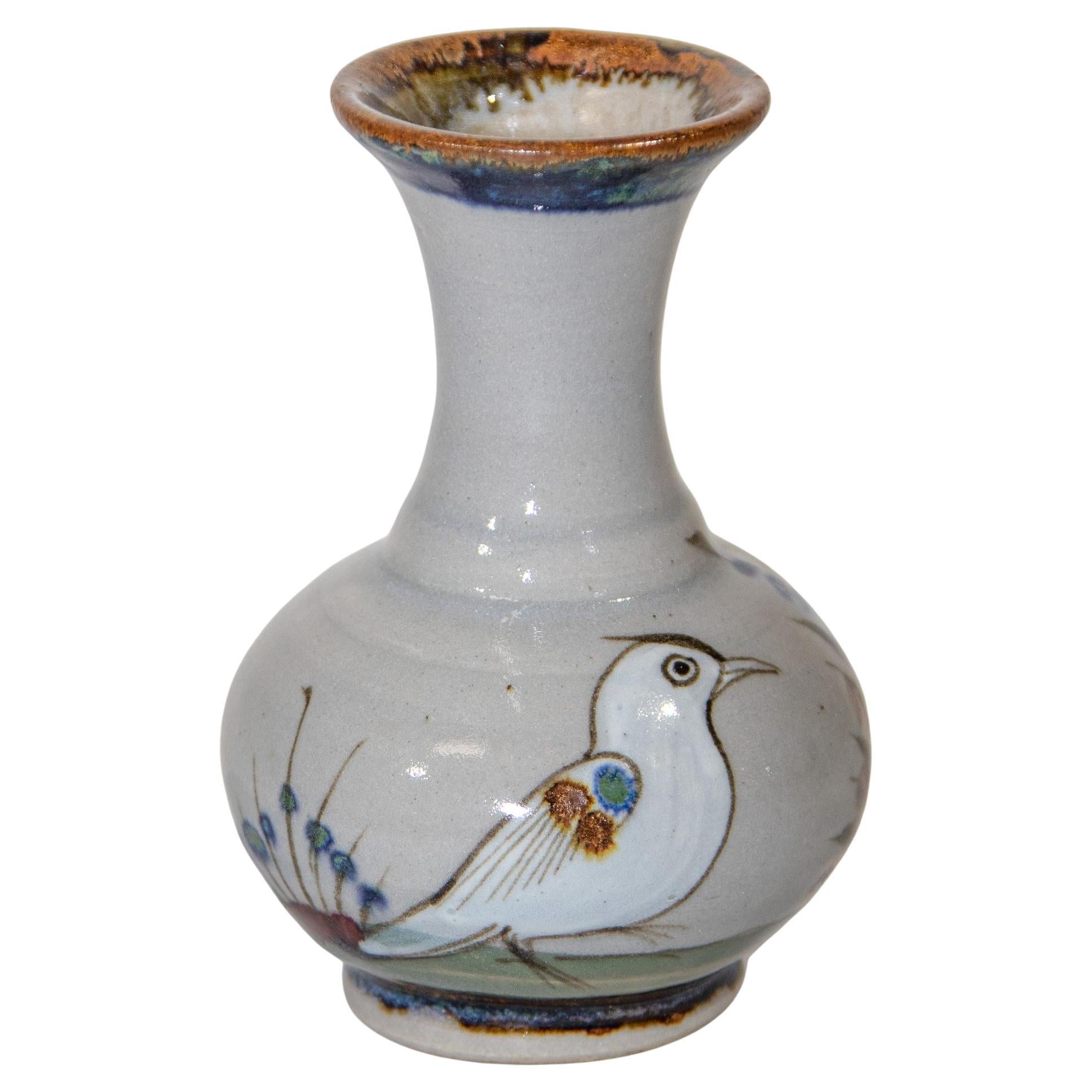 Mexican Vintage Ken Edwards Tonala Pottery Hand Painted Blue Vase
