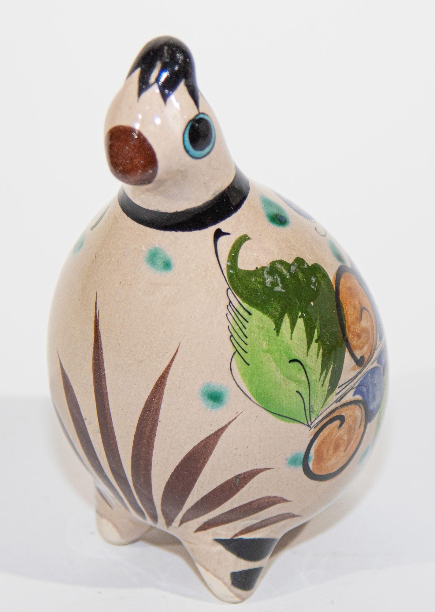 Mexikanische Vintage Ken Edwards Tonala Pottery Hand gemalt Wachtel Vogel (Volkskunst) im Angebot