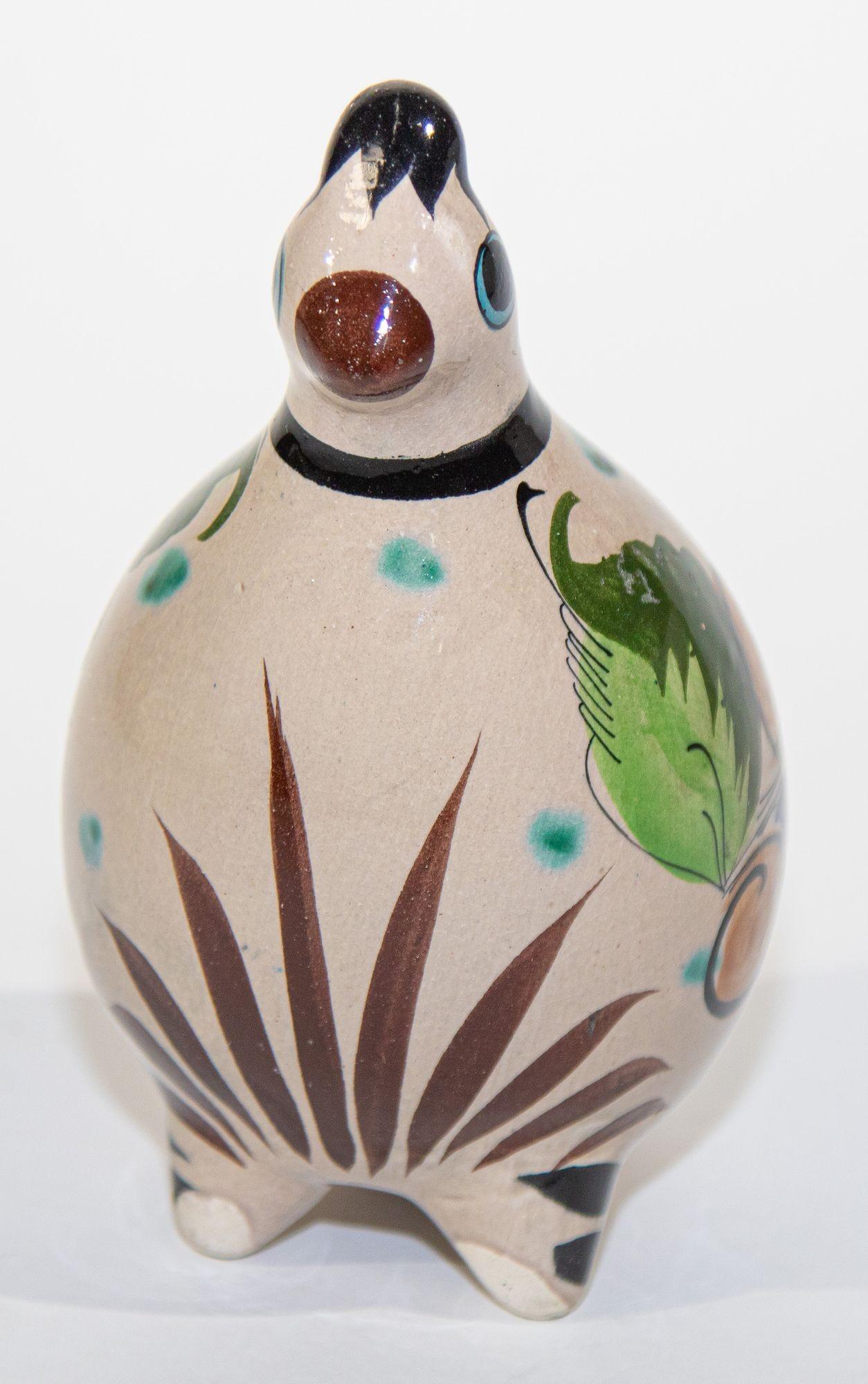 Folk Art Mexican Vintage Ken Edwards Tonala Pottery Hand Painted Quail Bird For Sale