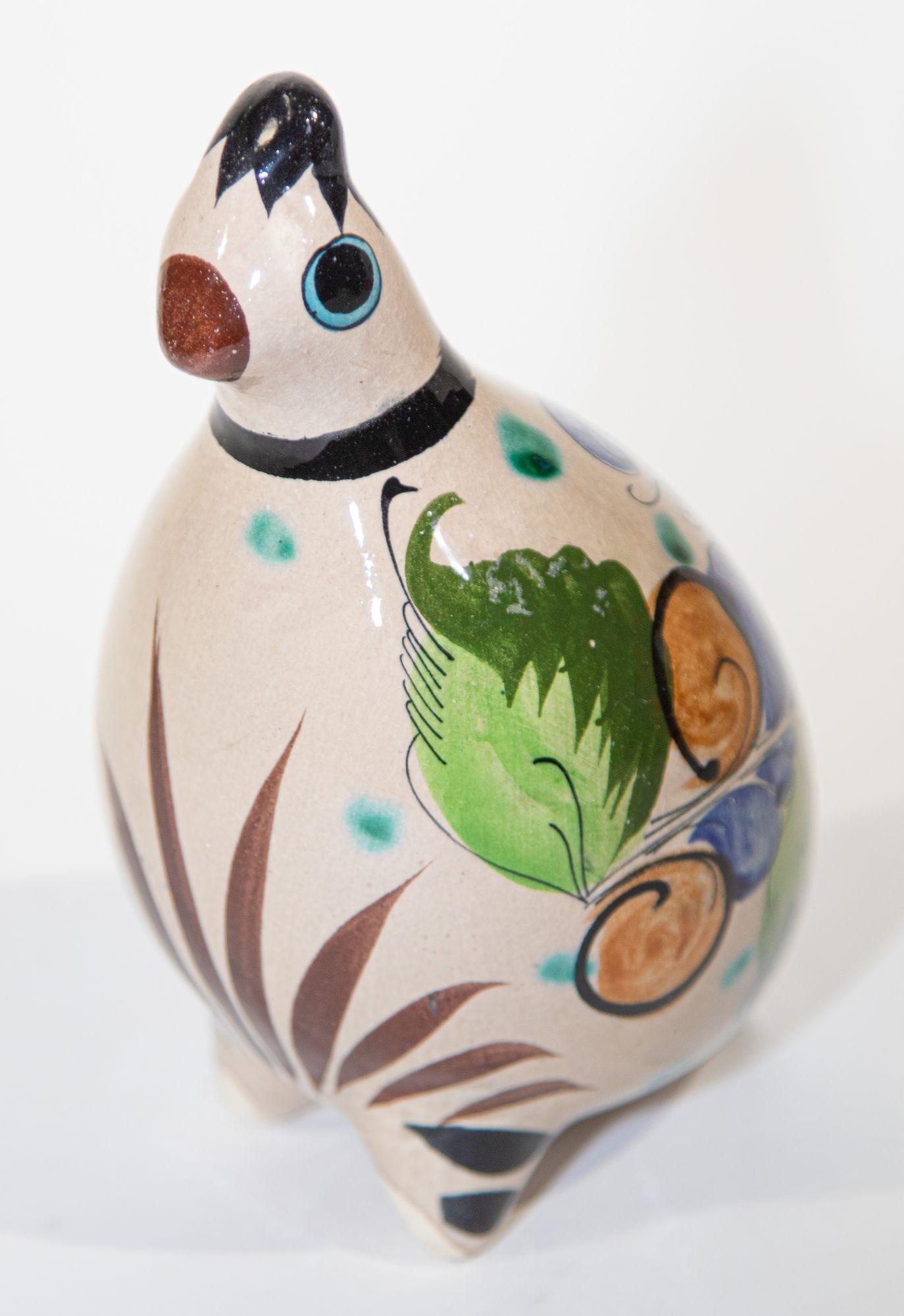 Hand-Crafted Mexican Vintage Ken Edwards Tonala Pottery Hand Painted Quail Bird For Sale