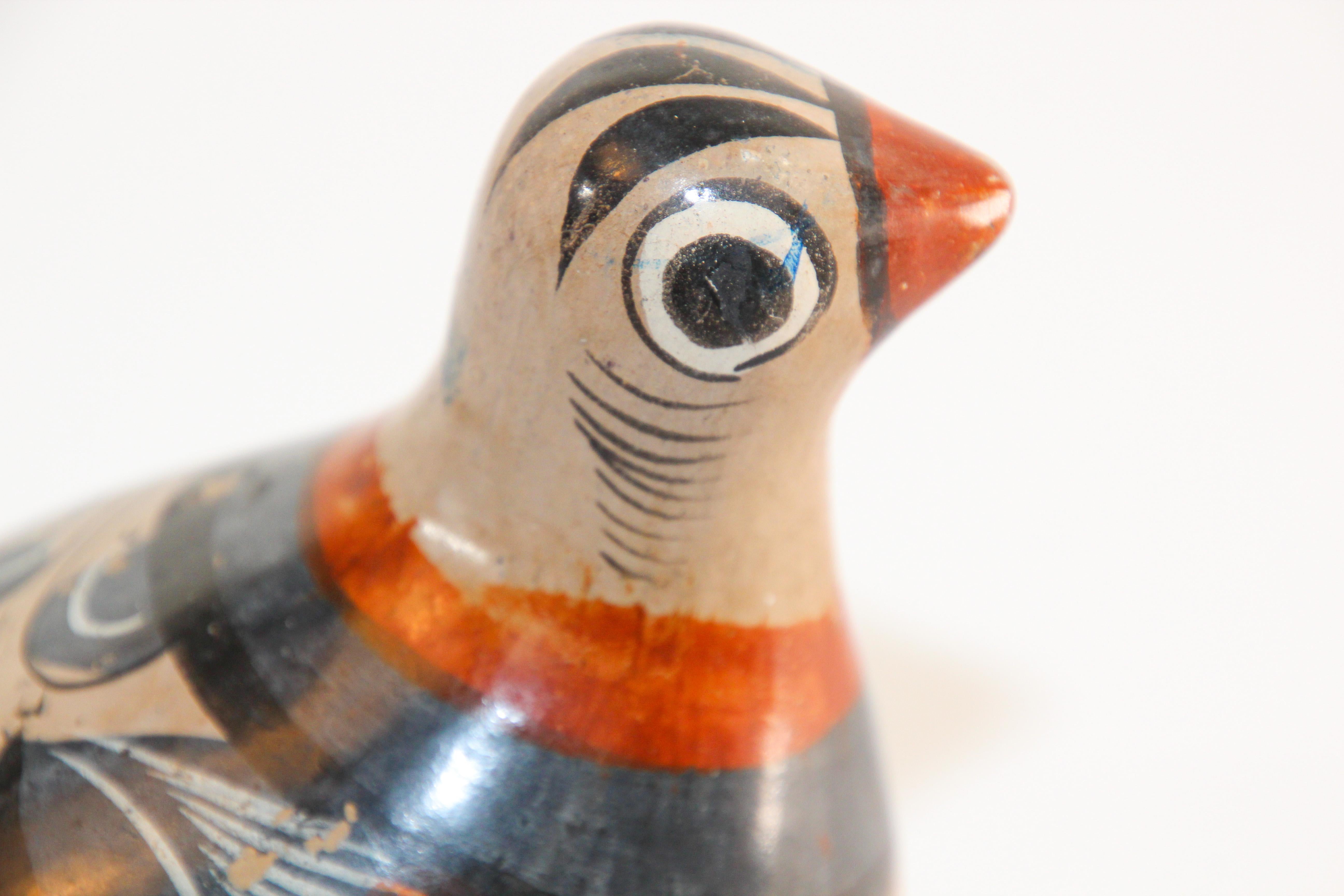 Ceramic Mexican Vintage Tonala Pottery Hand Painted Bird For Sale