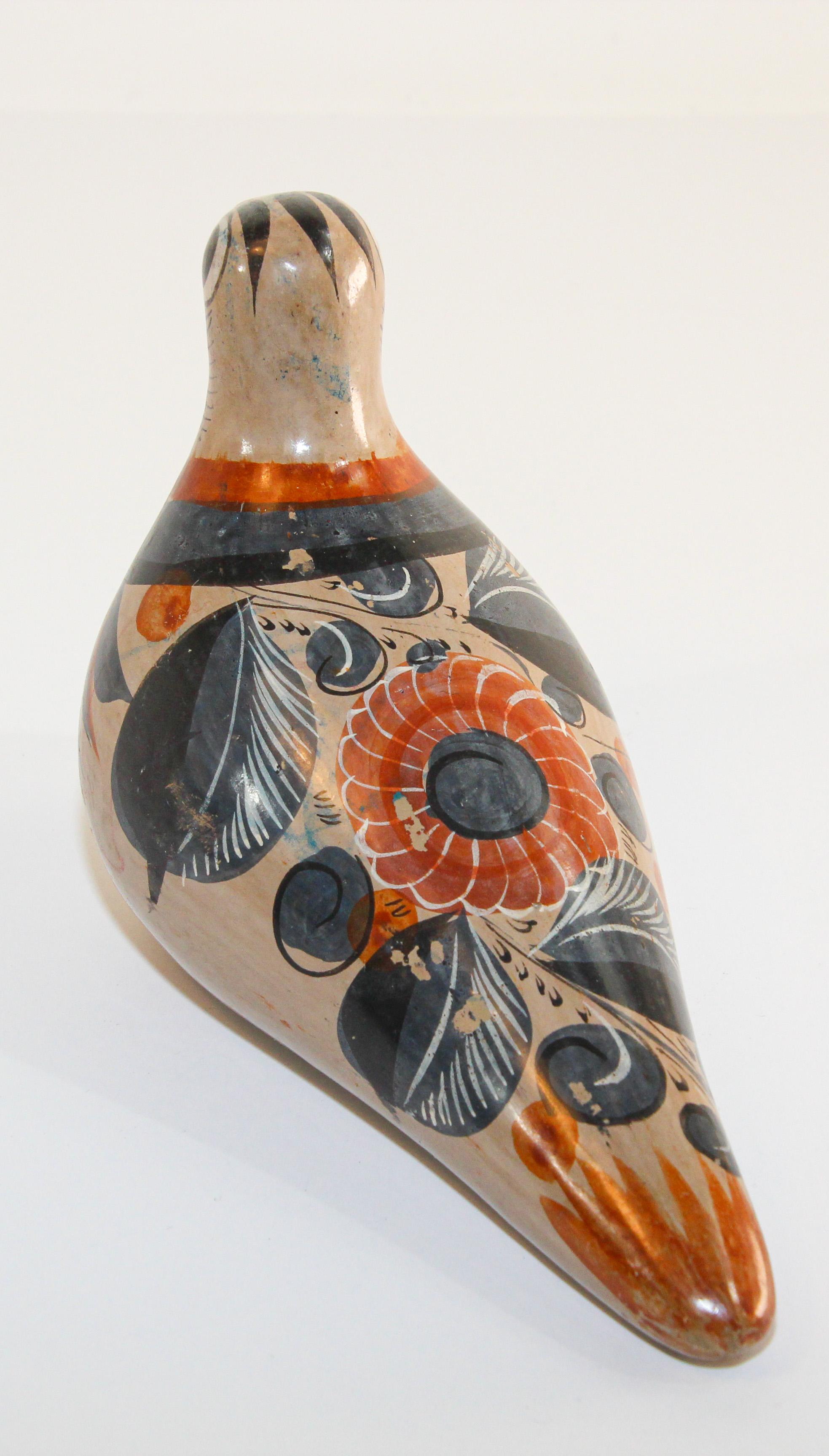 Mexican Vintage Tonala Pottery Hand Painted Bird For Sale 3