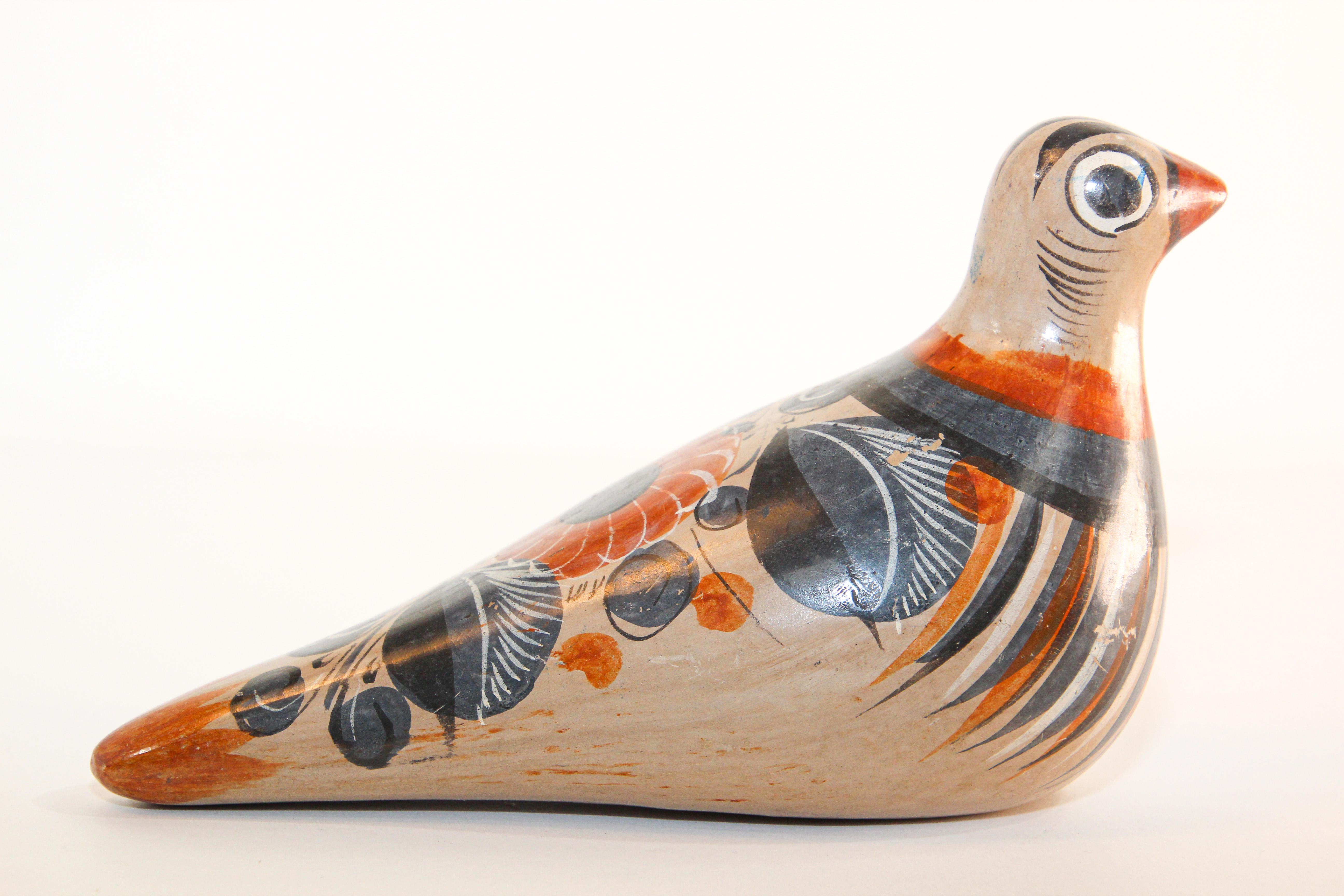 Hand-Crafted Mexican Vintage Tonala Pottery Hand Painted Bird For Sale