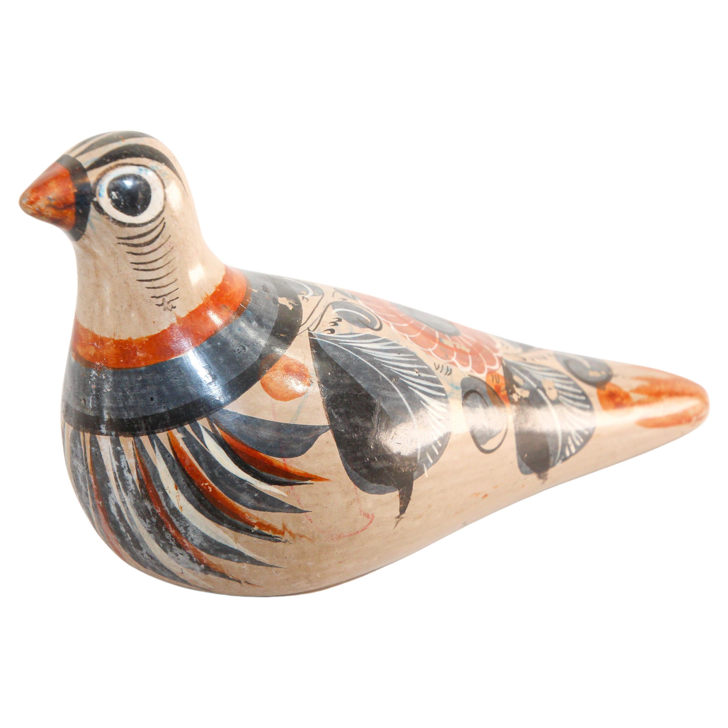 Mexican Vintage Tonala Pottery Hand Painted Bird For Sale