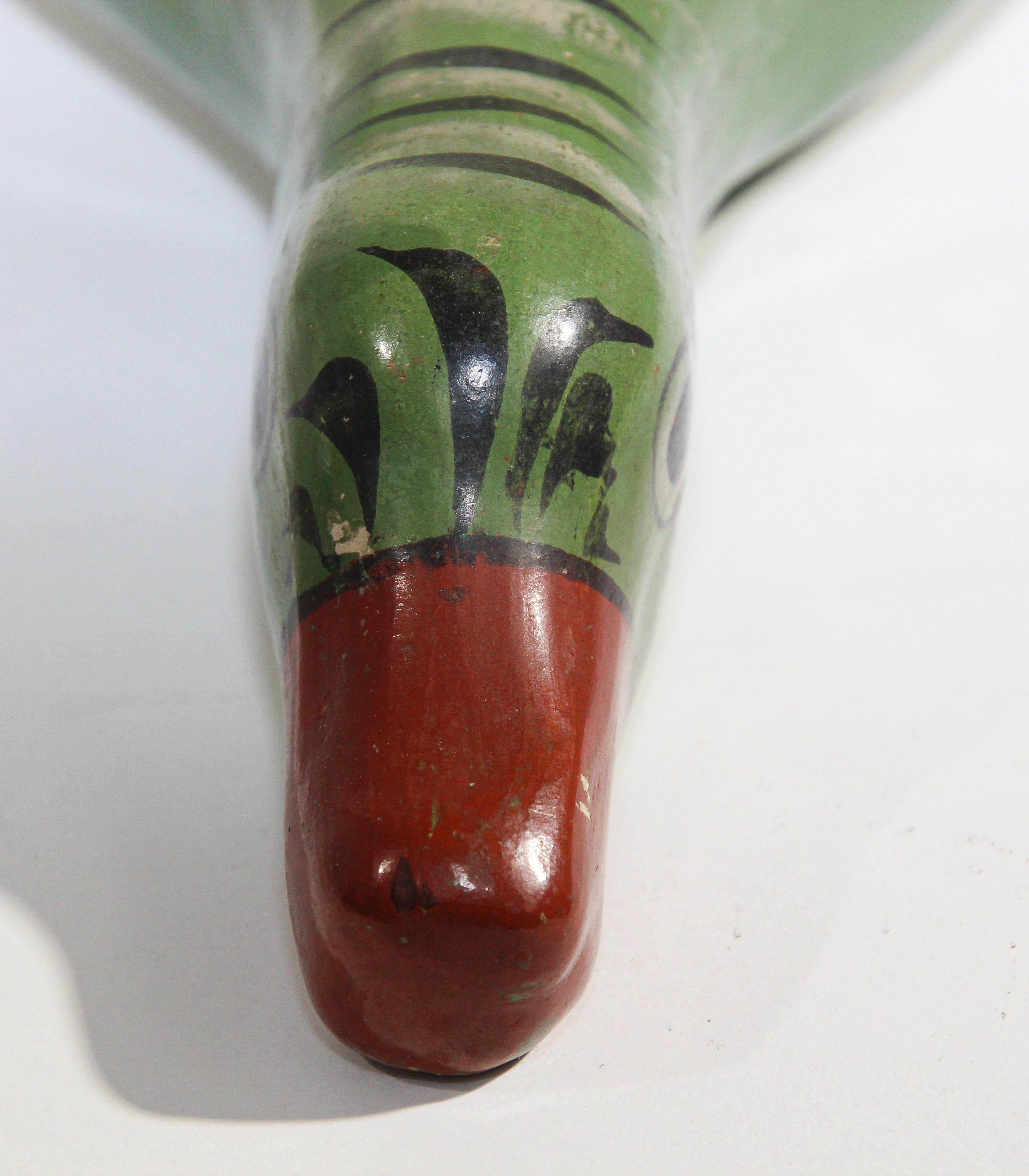 Ceramic Mexican Vintage Tonala Pottery Hand Painted Green Duck For Sale