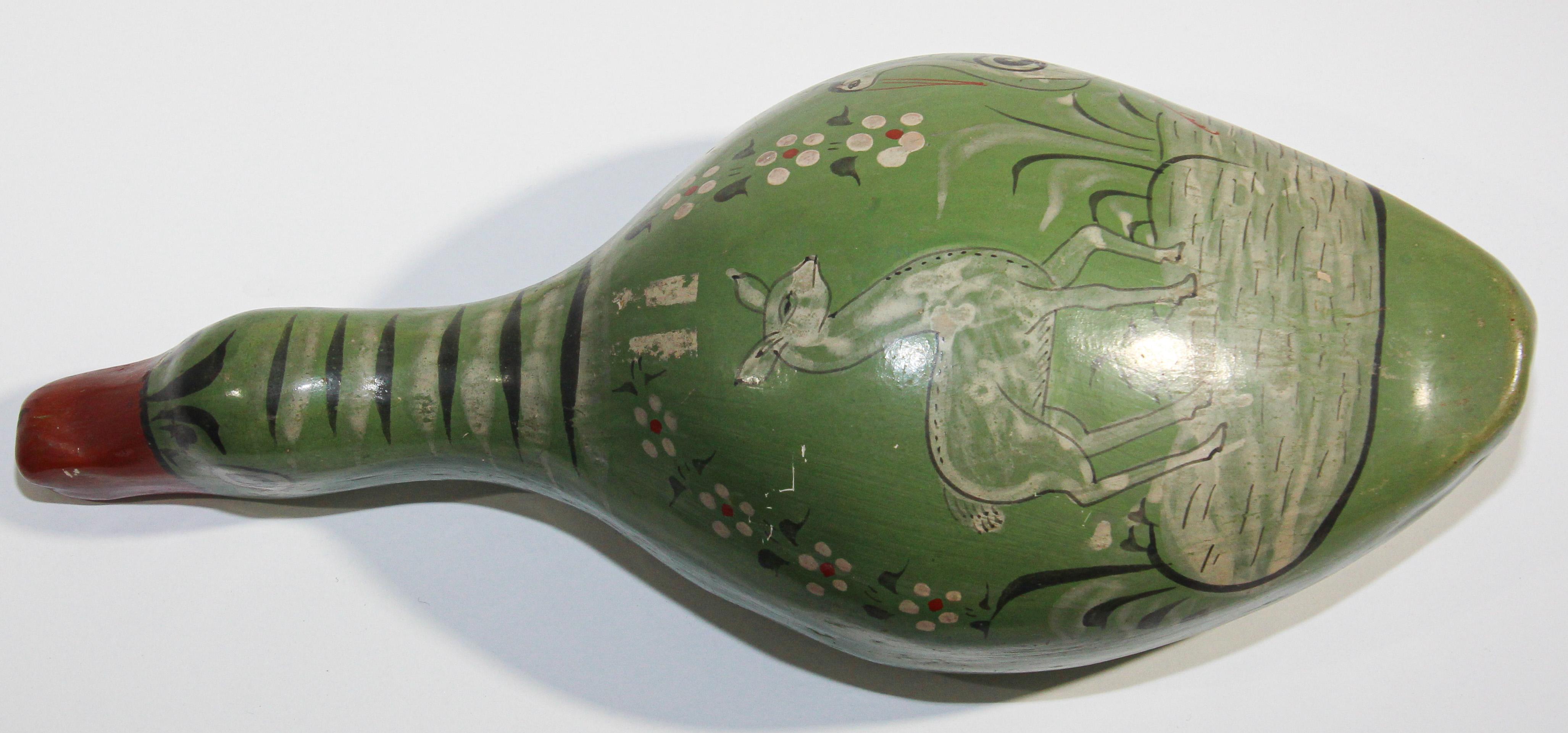 Mexican Vintage Tonala Pottery Hand Painted Green Duck For Sale 3