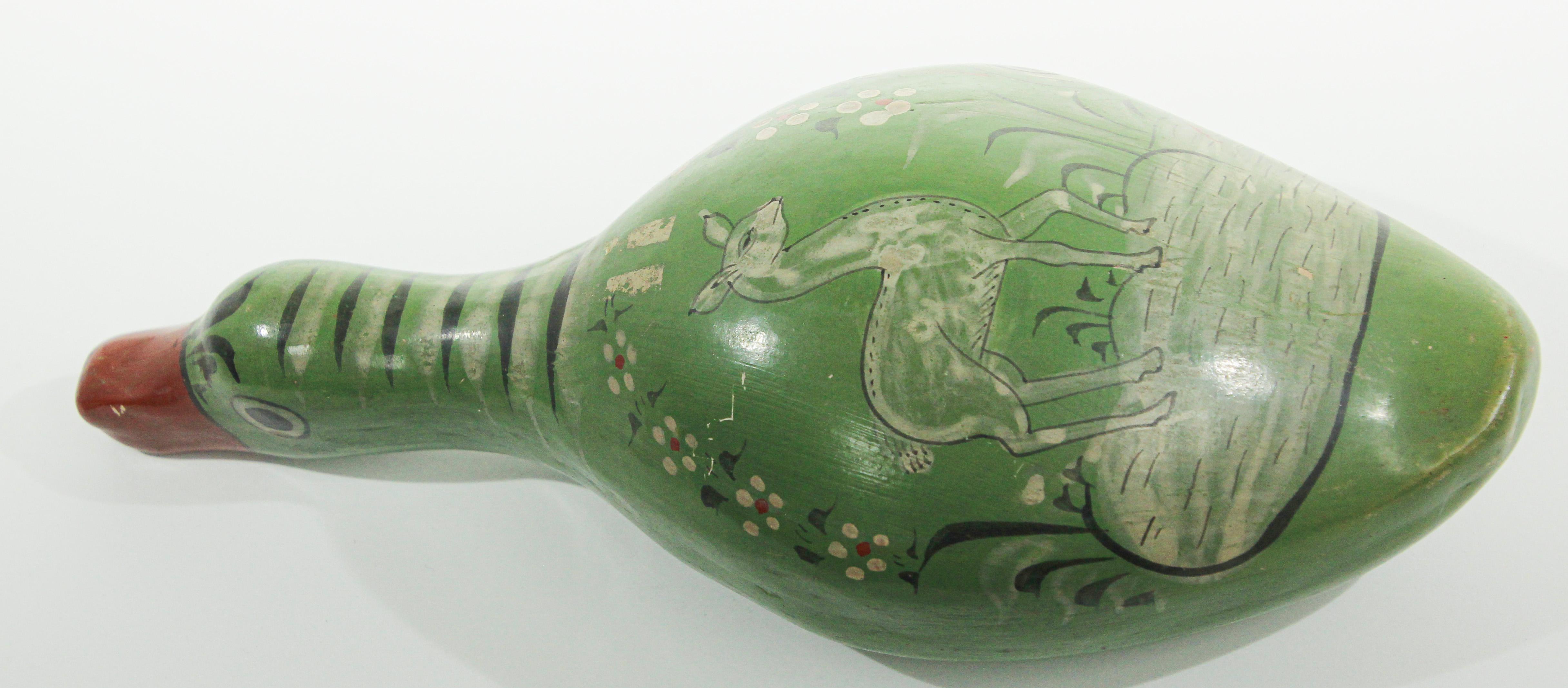 Mexican Vintage Tonala Pottery Hand Painted Green Duck For Sale 6