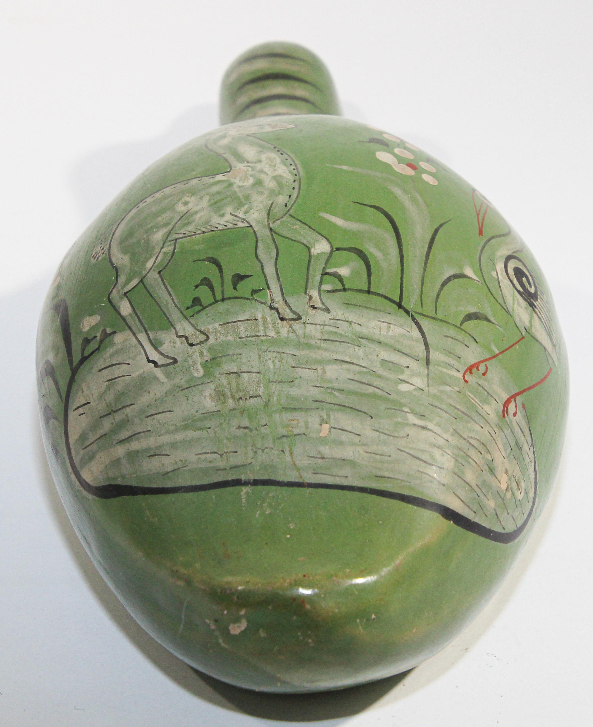 Hand-Crafted Mexican Vintage Tonala Pottery Hand Painted Green Duck For Sale