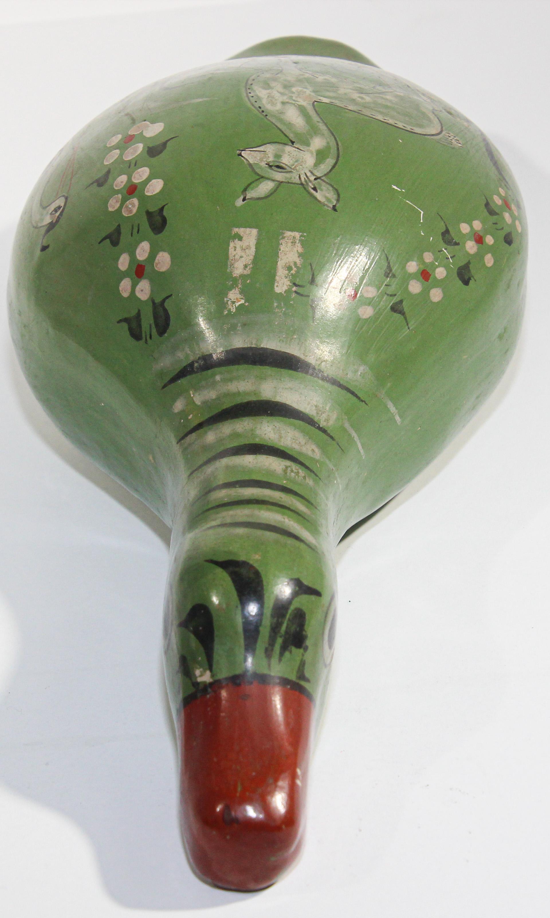 20th Century Mexican Vintage Tonala Pottery Hand Painted Green Duck For Sale
