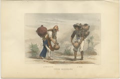 Mexican Water Carrier and Potter – Hand-Colored Engraving, Énault, 1867