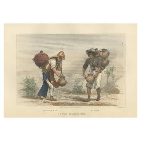 Mexican Water Carrier and Potter – Hand-Colored Engraving, Énault, 1867