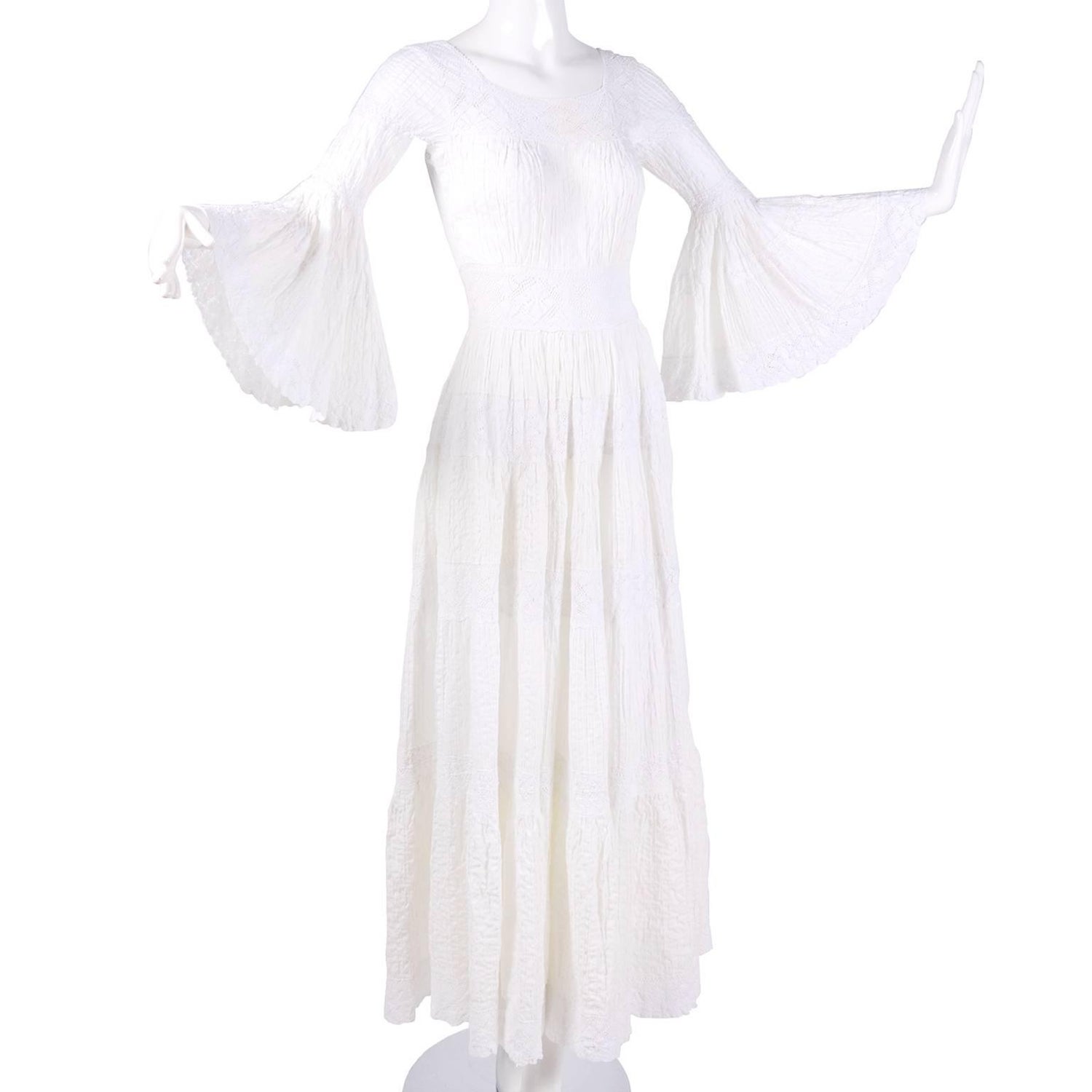 Mexican Wedding Dress In White Cotton And Lace W Topstitching And