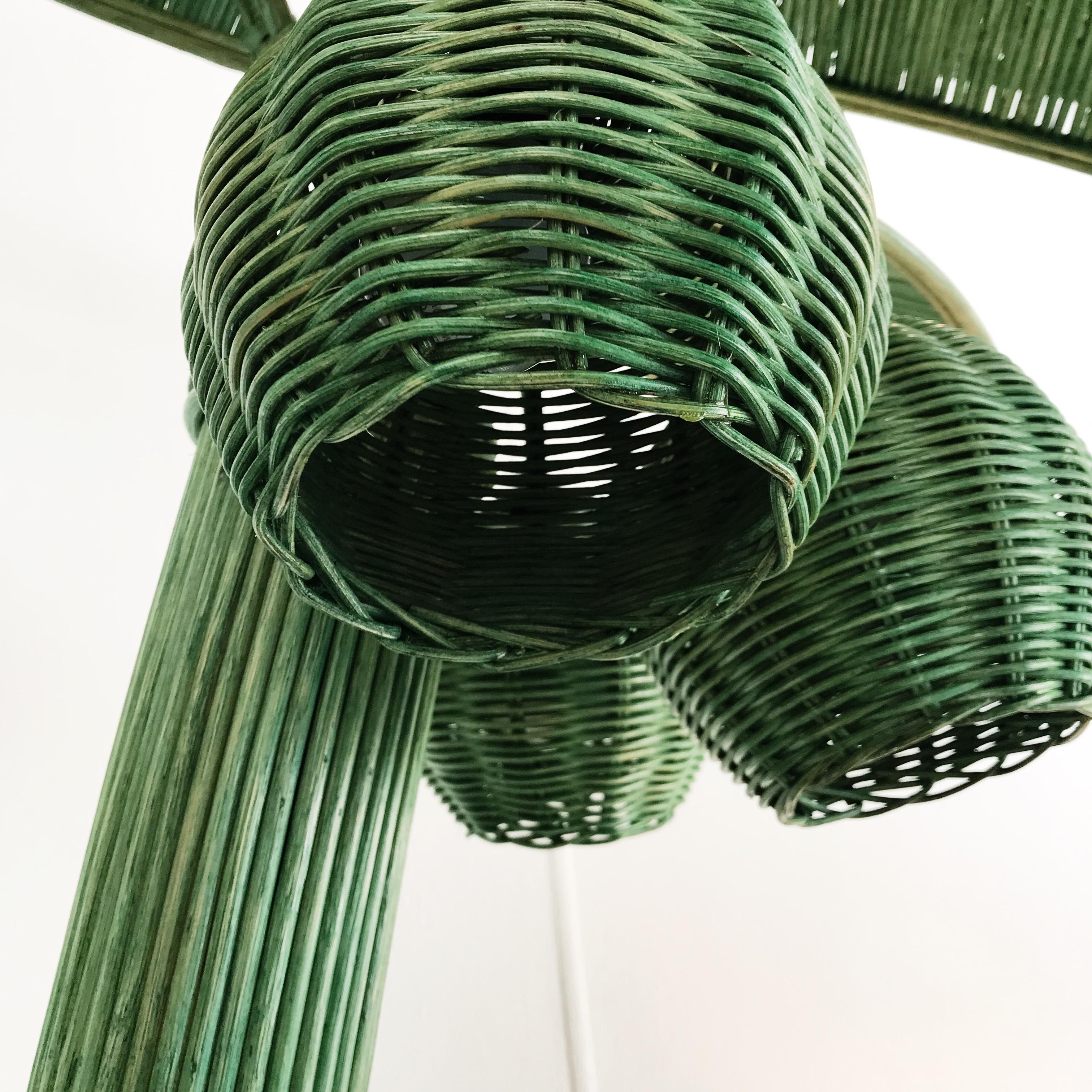 Mid-Century Modern Mexican Wicker Rattan Palm Tree Floor Lamp by Mario Lopez Torres in Jade For Sale