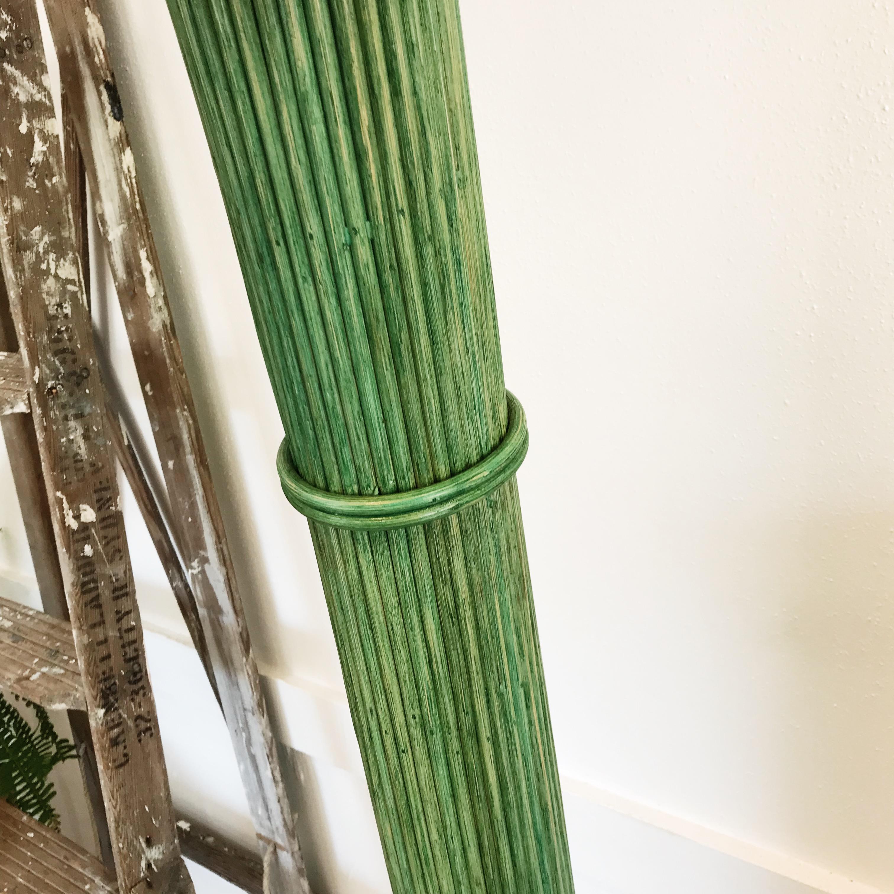 Mexican Wicker Rattan Palm Tree Floor Lamp by Mario Lopez Torres in Jade In Good Condition For Sale In Ettalong Beach, NSW