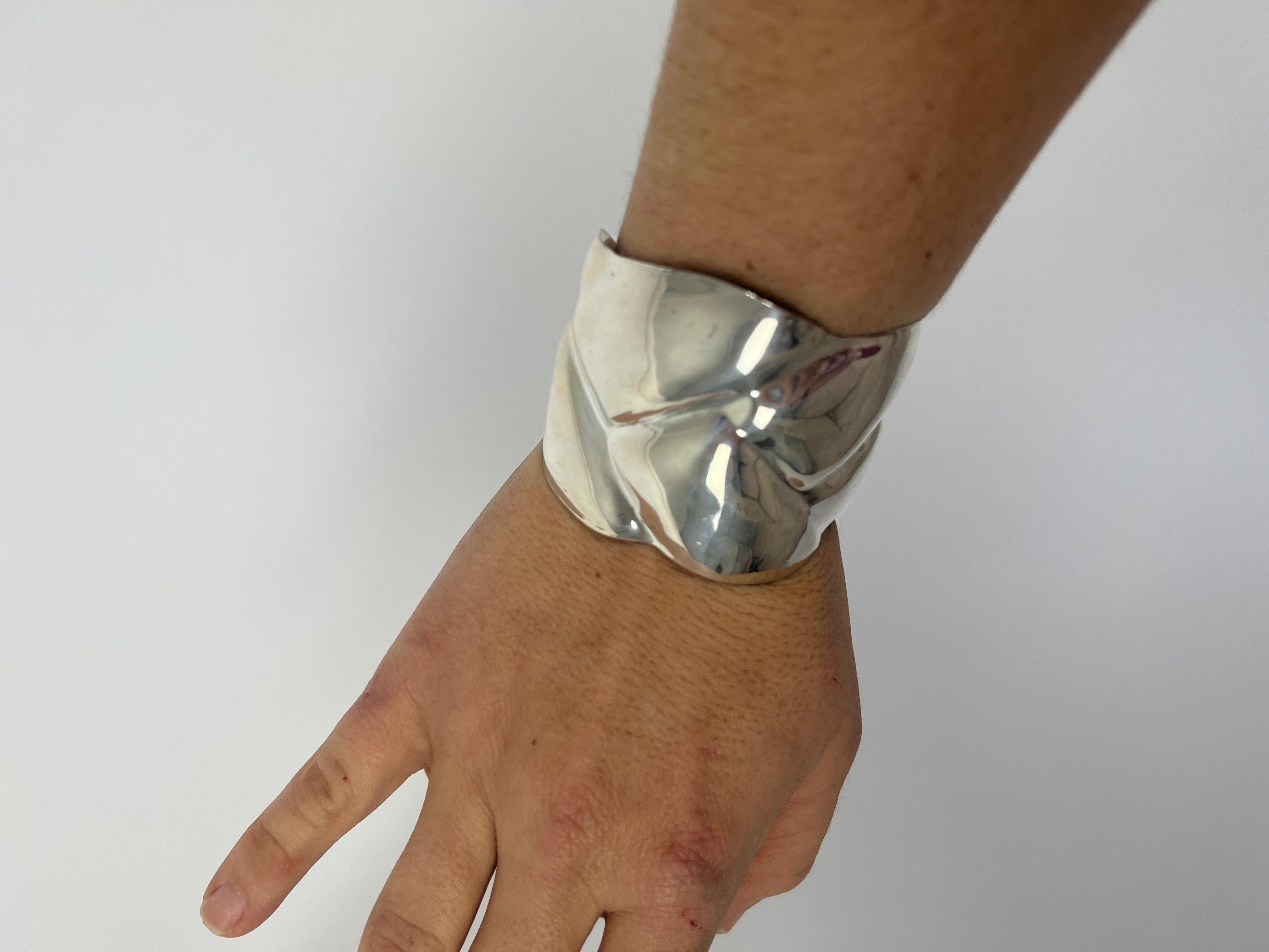 Mexican Wide Sculptural Cuff Bracelet, Sterling Silver, Wide 4