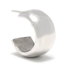 Mexican Wide Silver Huggie Hoop Earrings, Sterling Silver