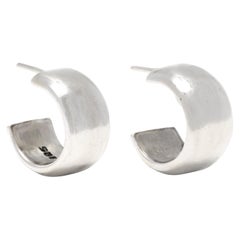 Mexican Wide Silver Huggie Hoop Earrings, Sterling Silver