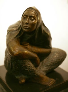 Mexican Woman, Bronze Sculpture by Mexican Artist Victor Hugo Castaneda, 1985
