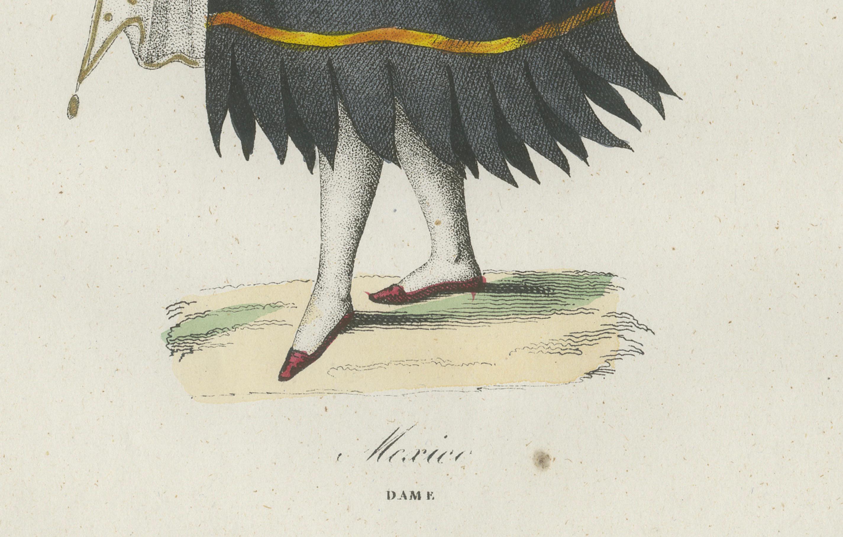 Mexican Woman Costume Print – Antique Hand-Colored Lithograph, 1854

This antique hand-colored lithograph, published in 1854 in Album des Voyages Anciens et Modernes by Martial Ardant Frères, depicts a woman from Mexico in traditional dress. The