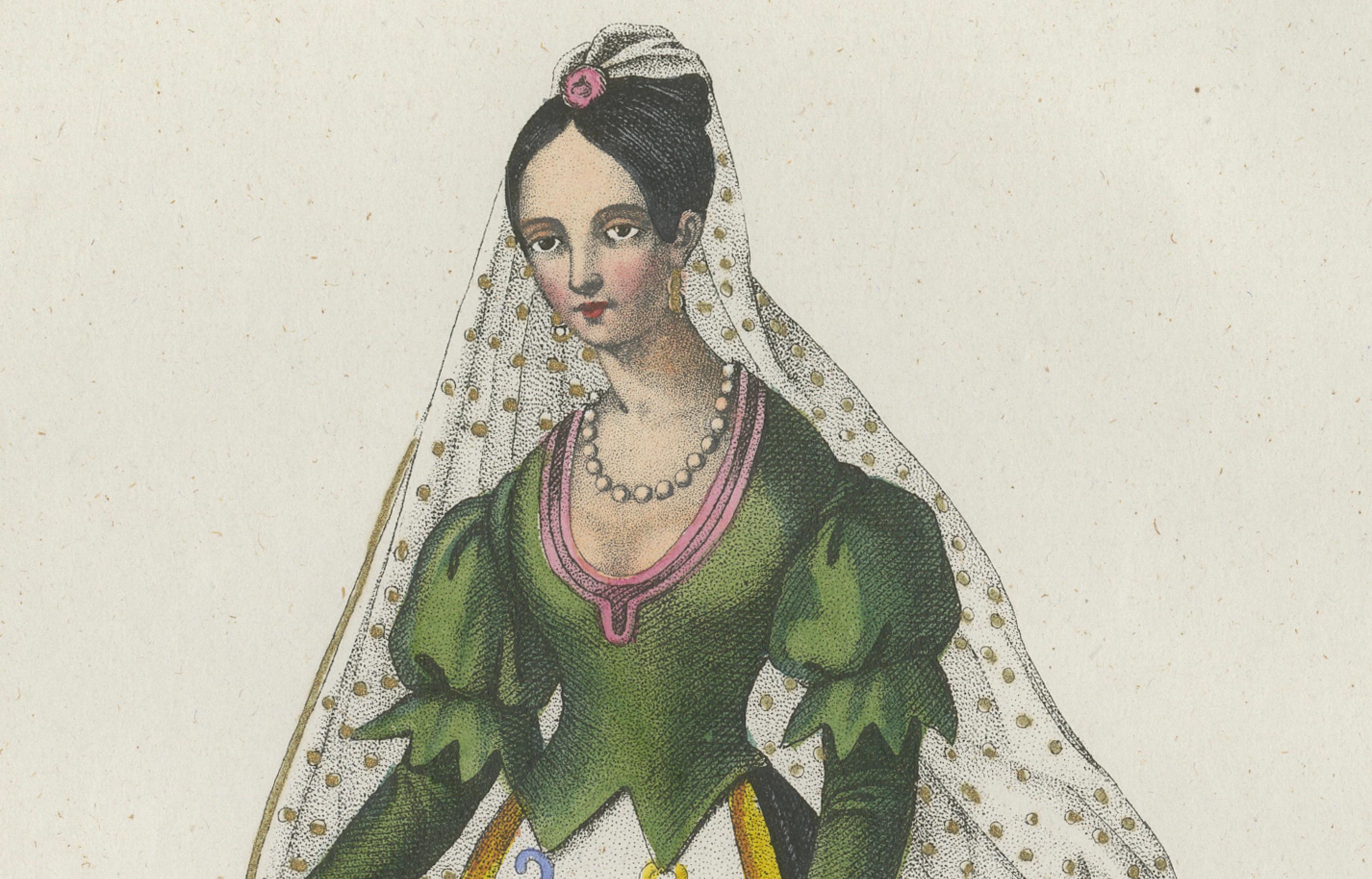 Mexican Woman Costume Print – Antique Hand-Colored Lithograph, 1854 In Good Condition For Sale In Langweer, NL