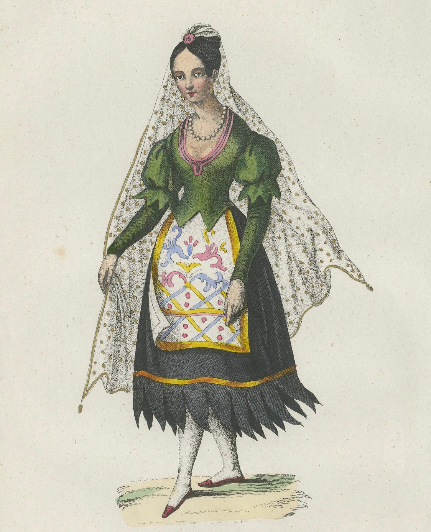 19th Century Mexican Woman Costume Print – Antique Hand-Colored Lithograph, 1854 For Sale