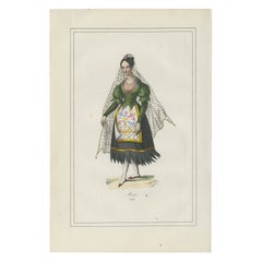 Mexikanische Frau Kostüm Druck - Antike handkolorierte Lithographie, 1854