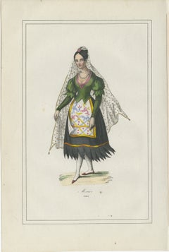 Mexican Woman Costume Print – Antique Hand-Colored Lithograph, 1854