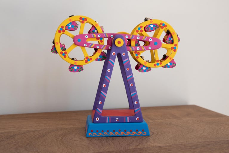 Juguete Mexicano de Madera Rueda de la Fortuna Colorido Arte