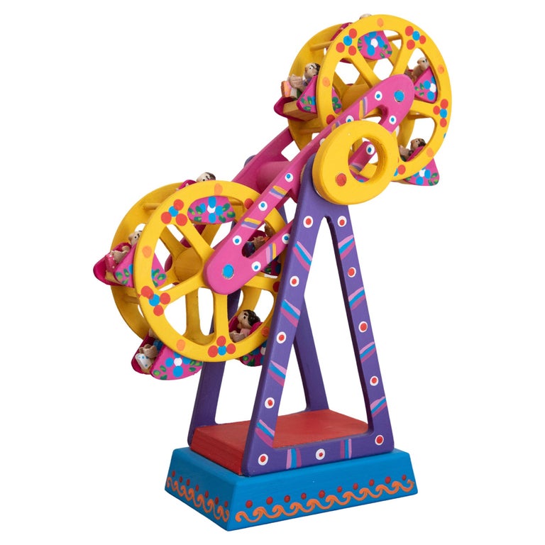 Juguete Mexicano de Madera Rueda de la Fortuna Colorido Arte