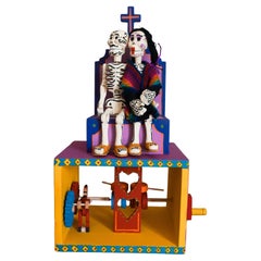 Juguete Mexicano de Madera Día de los Muertos Calaveras Arte Popular Hecho a Mano Mecánico Artesanal