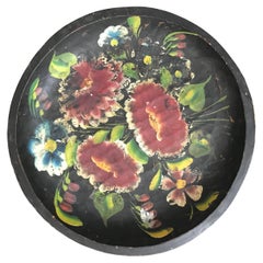 Mexican Wooden Plate with Hand-Painted Floral Design