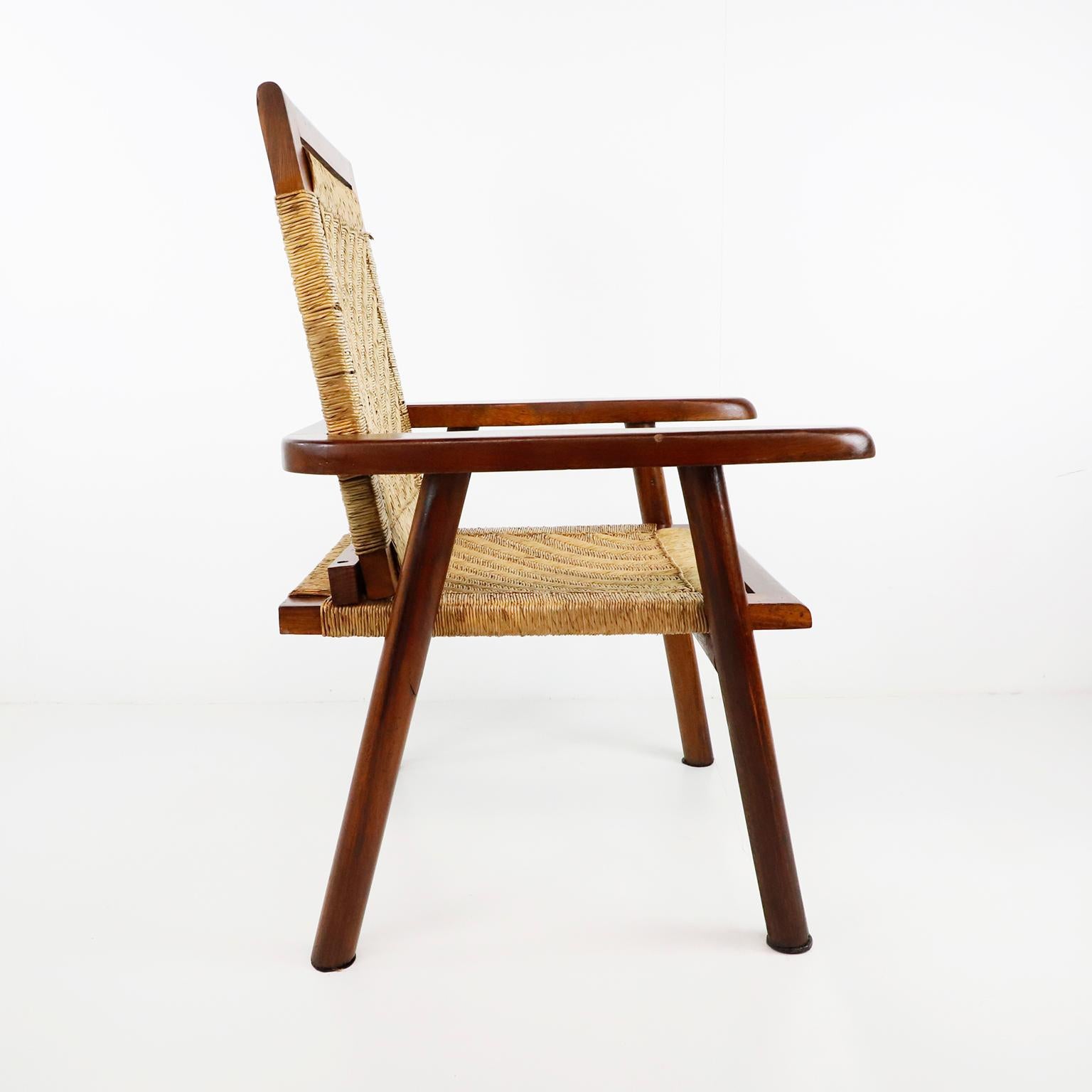 Wood Mexican Woven Lounge Chair in the Style of Clara Porset