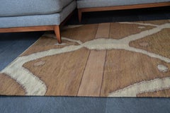 Mexican Zapotec Wool Rug Abstract Modern Design Hand-Dyed Mustard White Brown