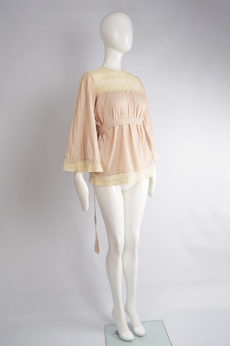 Mexicana of Sloane Street Pale Pink Pintuck Cotton and Crochet Blouse ...