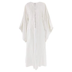 Mexicana Vintage 70s Off White Cotton Fringed Kimono Sleeve Maxi Dress, 1970s
