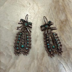 Mexican Dangle Earring Sterling Silver Turquoise Stones Barretto Matilde Poulat
