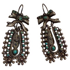 Mexican Dangle Earring Sterling Silver Turquoise Stones Barretto Matilde Poulat
